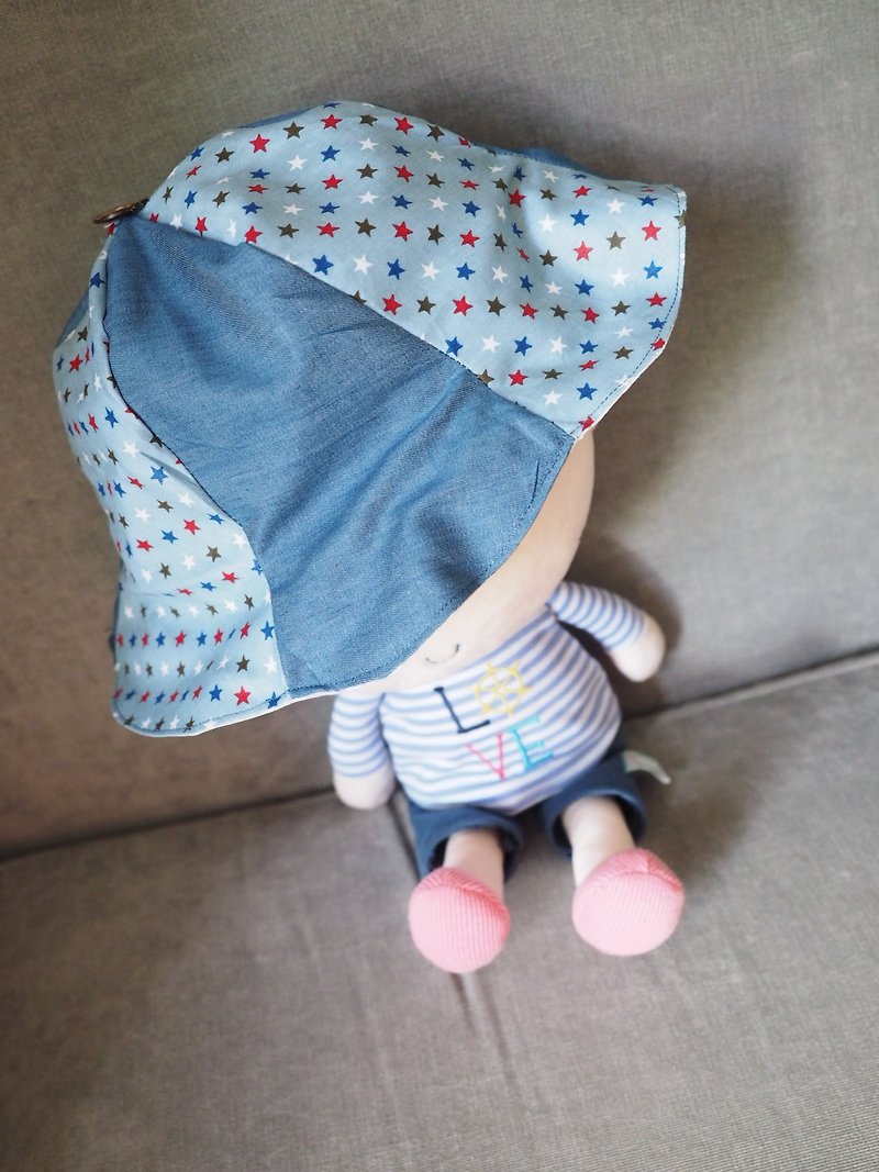 手作藍色星星圖案嬰兒小孩漁夫帽 - 圍兜/口水巾 - 其他材質 藍色