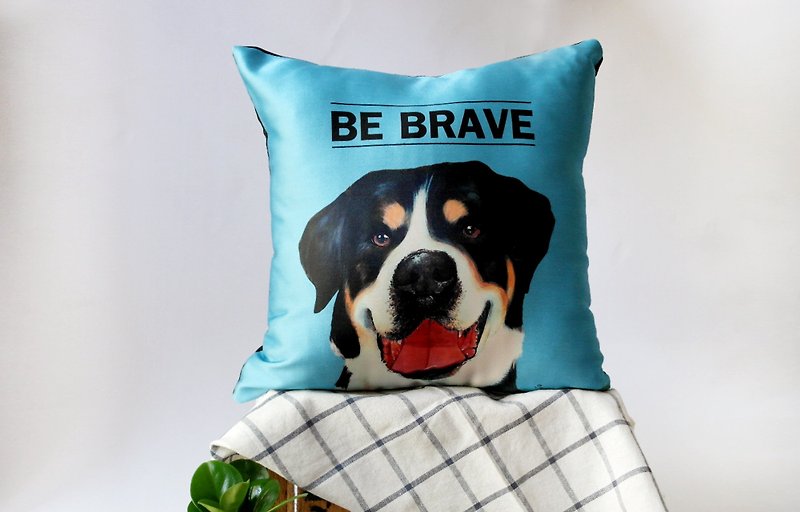 Pillow cover  Cushion Pillow satin print 14 inch with St. Bernard dog Text Be brave - Pillows & Cushions - Other Materials Multicolor