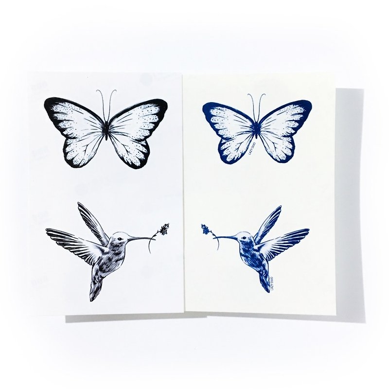 LAZY DUO Hummingbird Butterfly Summer Fake Bird Animal Temporary Tattoo Stickers - Temporary Tattoos - Paper Black