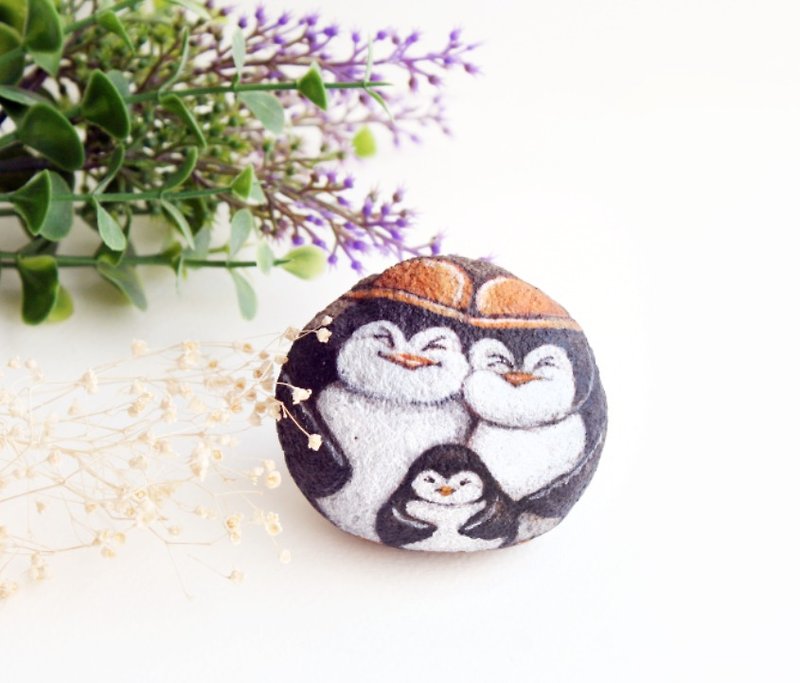Family Penguin stone painting - Other - Stone Multicolor
