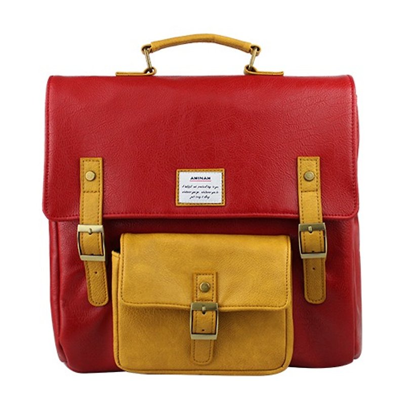 AMINAH-Red Backpack on Time [am-0275] - Backpacks - Faux Leather Red