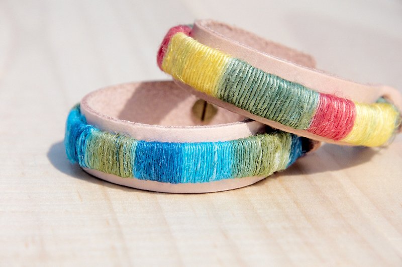 Cotton Linen feel pure leather bracelet Bangle Bracelet - South two tone color gradient - Bracelets - Genuine Leather Multicolor