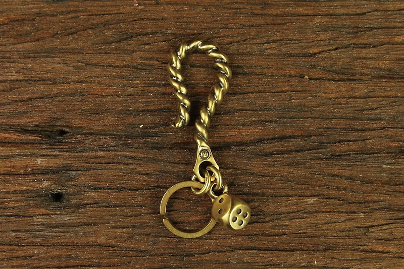 Metal Rope Hook With Brass Dice Key Chain 麻花大勾骰子鑰匙圈 - 鑰匙圈/鑰匙包 - 其他金屬 