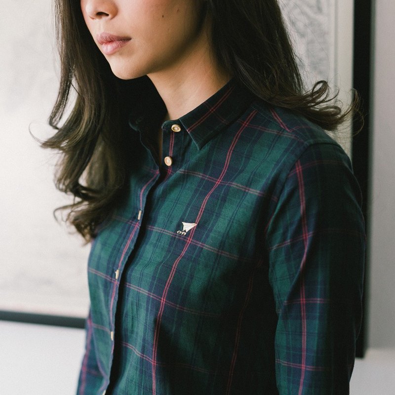 Women shirt: Slim-Normal collar - 女襯衫 - 棉．麻 綠色