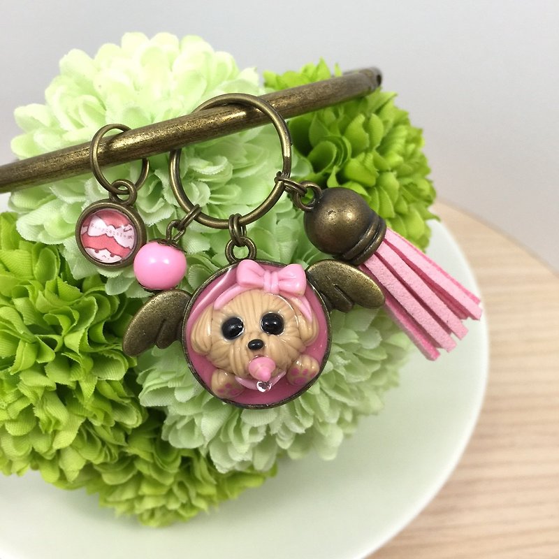 Baby pacifiers containing cream line ● VIP dog pink oversized key ring ● limited manual - Keychains - Clay Pink