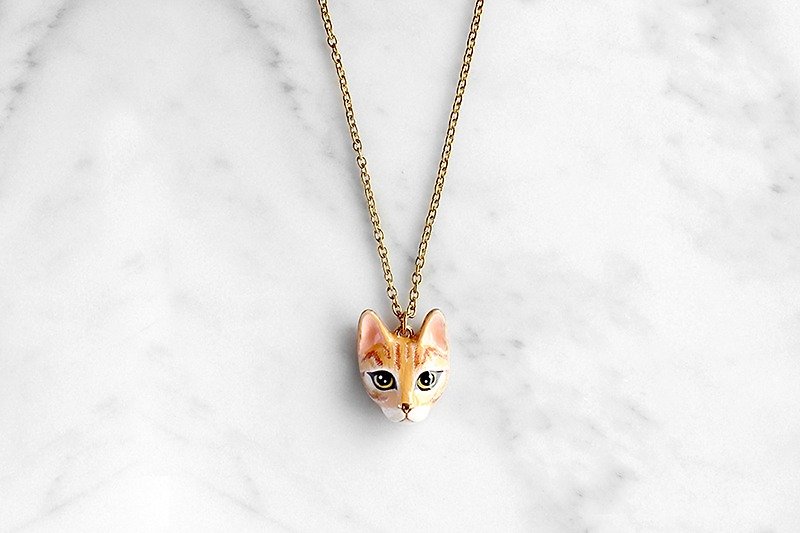 Chompoo, Cat Necklace, Orange cat, Tabby Cat. - Necklaces - Copper & Brass Orange