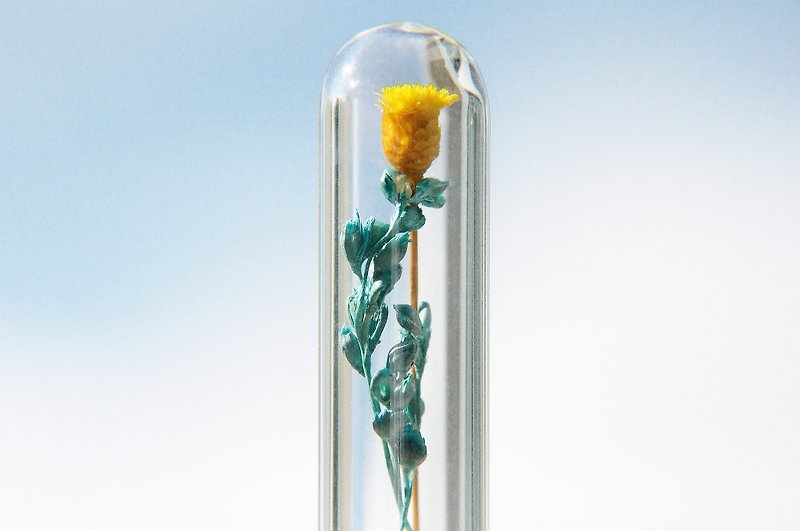 玻璃 項鍊 多色 - 情人節禮物/ 森林女孩 / 英式乾燥花玻璃項鍊 - 黃色花朵 + 藍綠色藤蔓