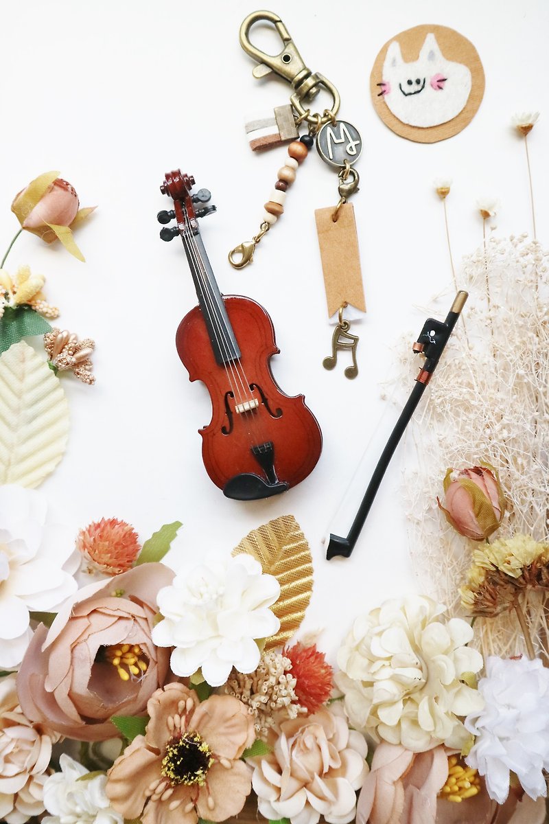 【小提琴】mini Violin 迷你仿真模型吊飾 包裝配件客製 質感禮物 - 吊飾 - 木頭 紅色