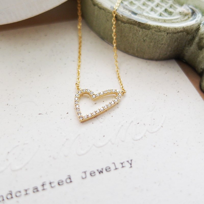 Cha mimi. Valentine's recommendation. Full diamond gold love short chain - Necklaces - Other Metals Pink