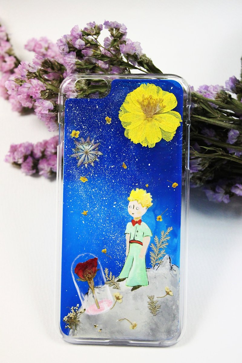 Taiwan Free Shipping Hand-painted Little Prince X Pressed Flower Phone Case - เคส/ซองมือถือ - พืช/ดอกไม้ หลากหลายสี