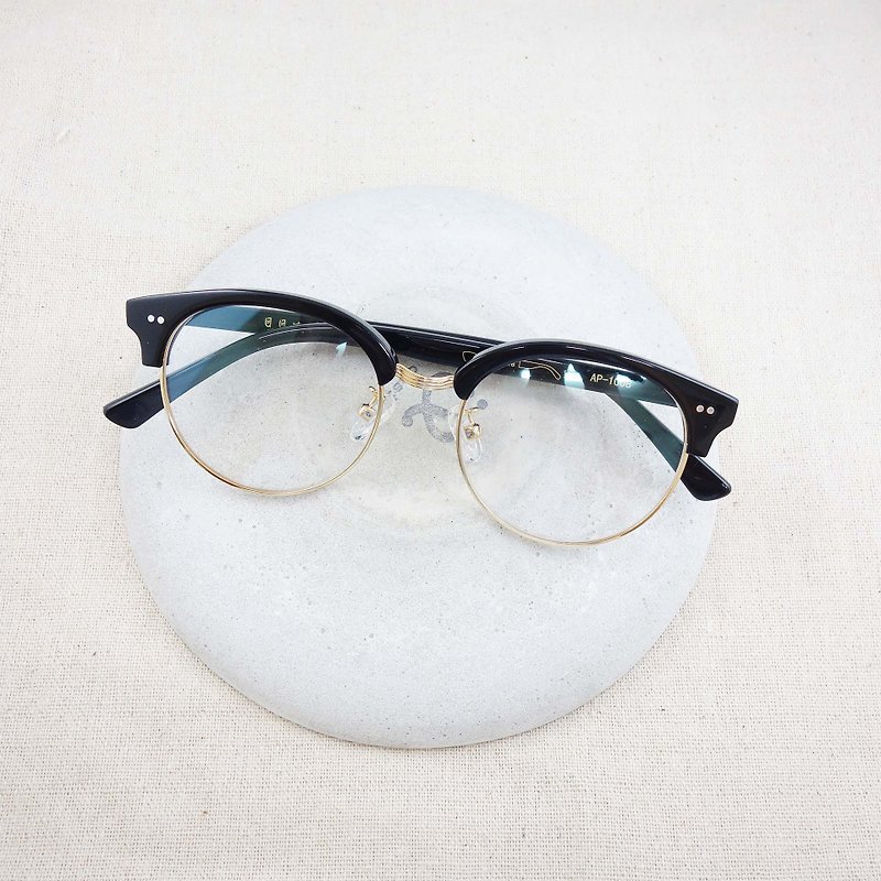 復古圓眉框 金屬框 眼鏡 鏡框  百搭黑 鼻墊款 - กรอบแว่นตา - พลาสติก สีดำ