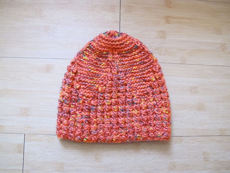 Lan 毛線帽子(粉桃橘) - 帽子 - 其他材質 橘色