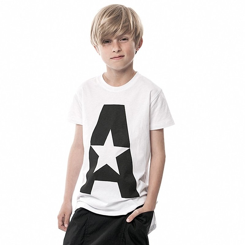 [Nordic Children's Clothing] Danish Organic Cotton Star Top_White - เสื้อยืด - ผ้าฝ้าย/ผ้าลินิน ขาว