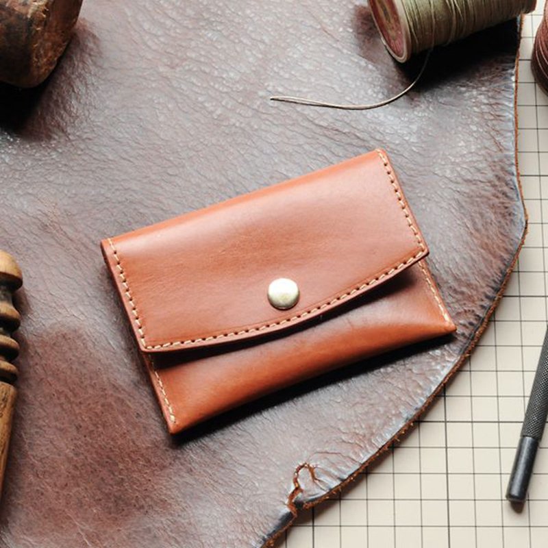 Business Card Cases | Handmade Leather Goods | Customized Gifts | Vegetable Tanned Leather - Flip Top Business Card Holder - Card Holders & Cases - Genuine Leather Brown