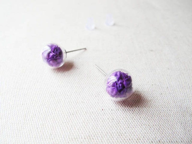 * Rosy Garden * sorghum dried purple glass ball earrings - Earrings & Clip-ons - Glass Purple