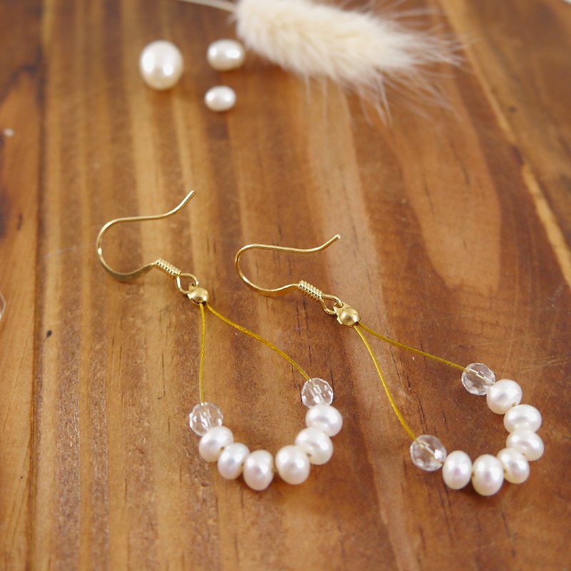 [ColorDay] Ocean Love Series - natural pearl drop earrings white crystal copper - ต่างหู - เครื่องเพชรพลอย ขาว