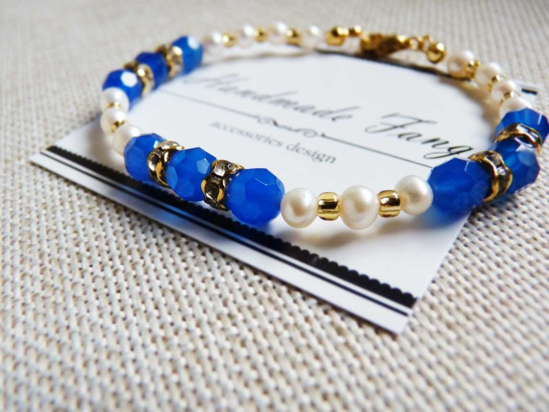 [Miss Po Blue] sense of luxury / blue onyx pearl pearl bracelet series - Bracelets - Other Materials Blue