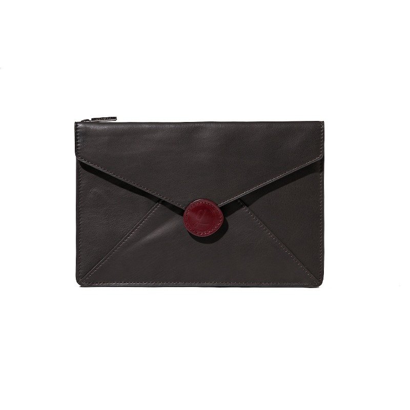 Envelope dark gray leather envelope clutch housing - กระเป๋าคลัทช์ - หนังแท้ สีเทา
