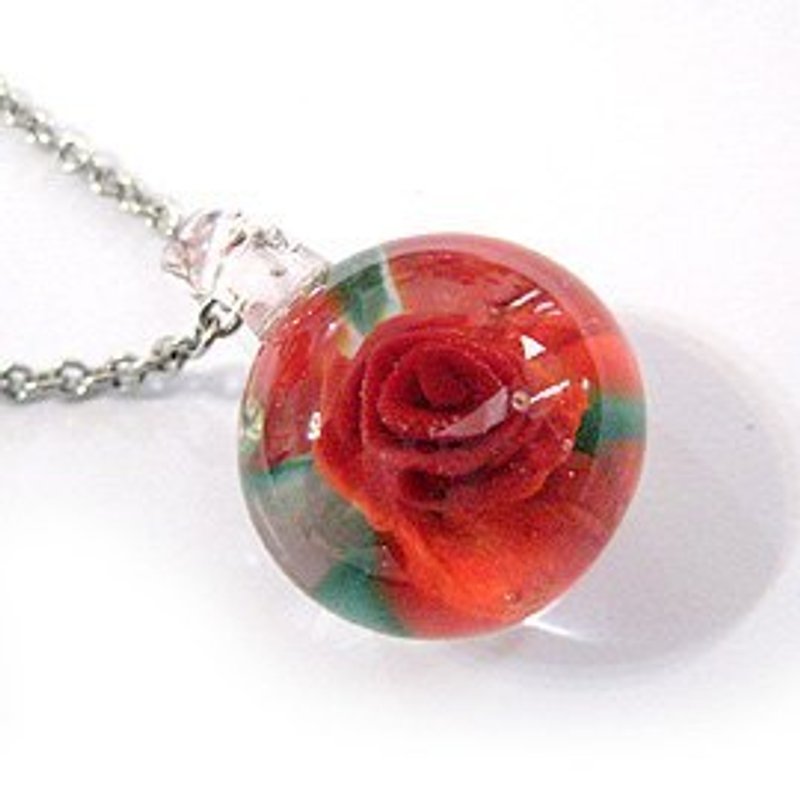 紅玫瑰琉璃花珠項鍊 - 項鍊 - 玻璃 紅色