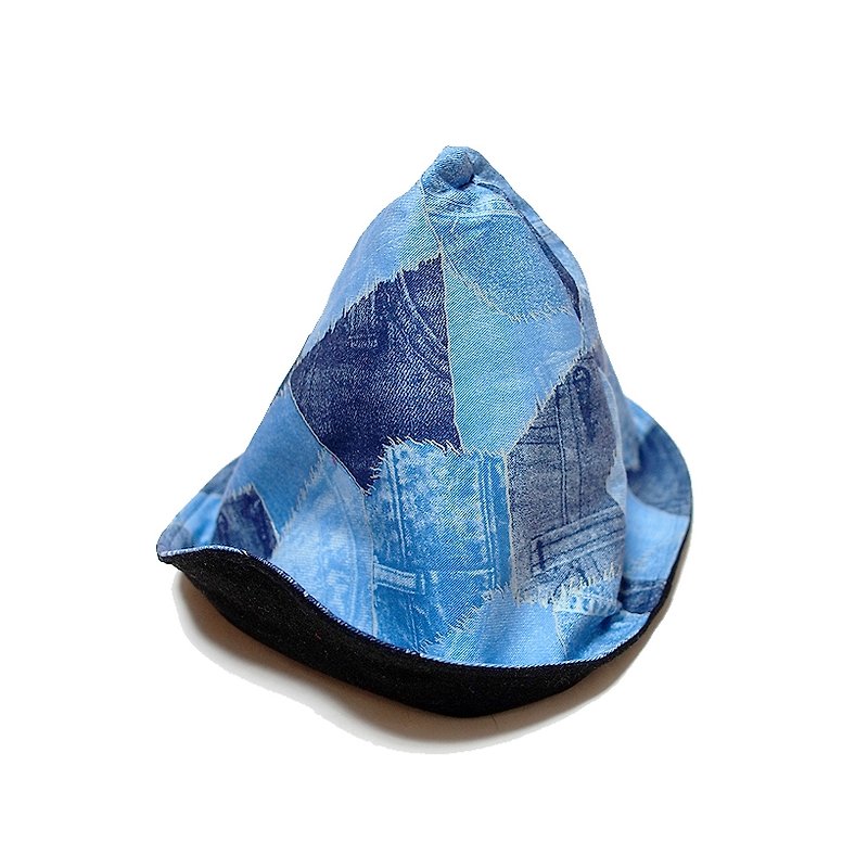 A MERRY HEART假牛仔拼貼三角精靈帽 - 帽子 - 其他材質 藍色