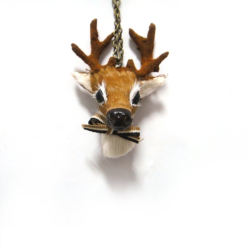 Plush deer necklace - Necklaces - Other Materials Brown