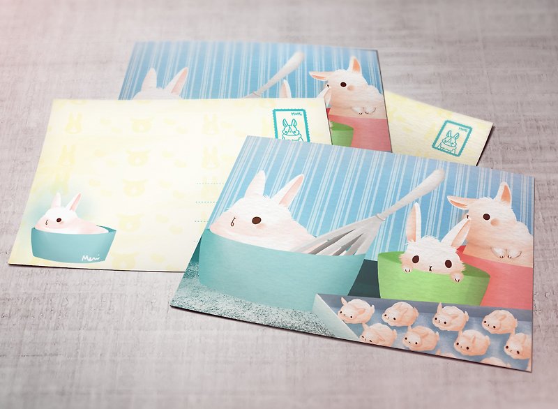 小兔甜點-麵糰兔＊明信片 - 心意卡/卡片 - 紙 多色