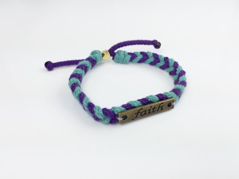 綠紫雙色細版-"FAITH"編繩 - 手鍊/手鐲 - 棉．麻 紫色