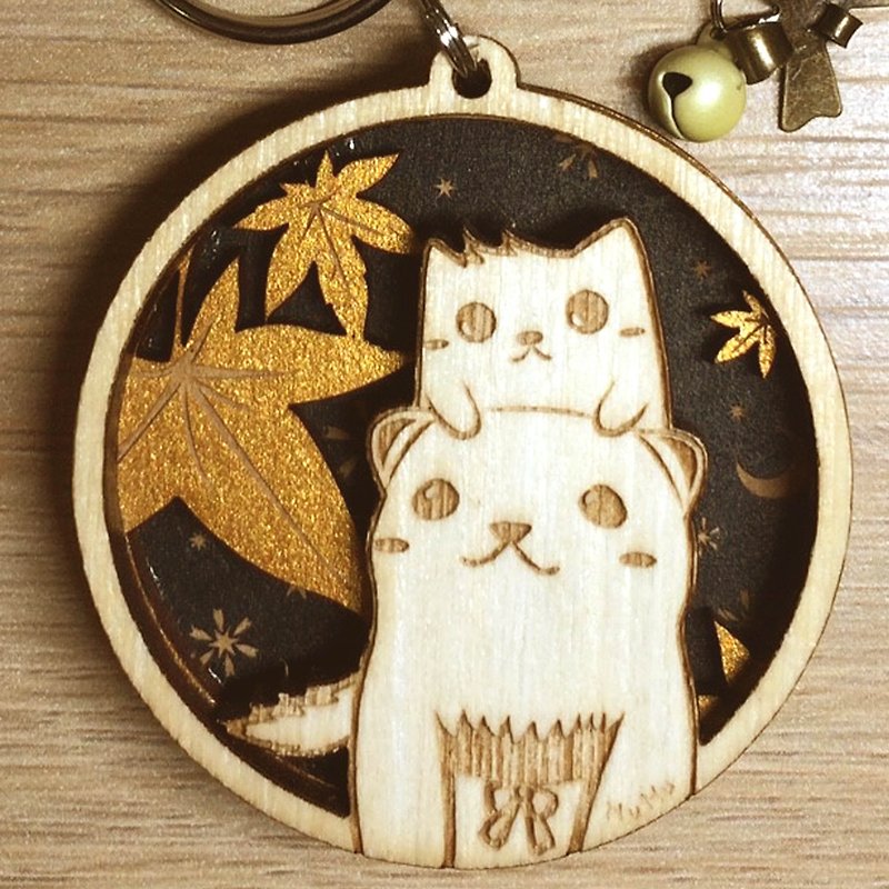 MuMu Sweety ✿ Autumn maple viewing with ferrets and strange cats / key ring - ที่ห้อยกุญแจ - ไม้ สีทอง