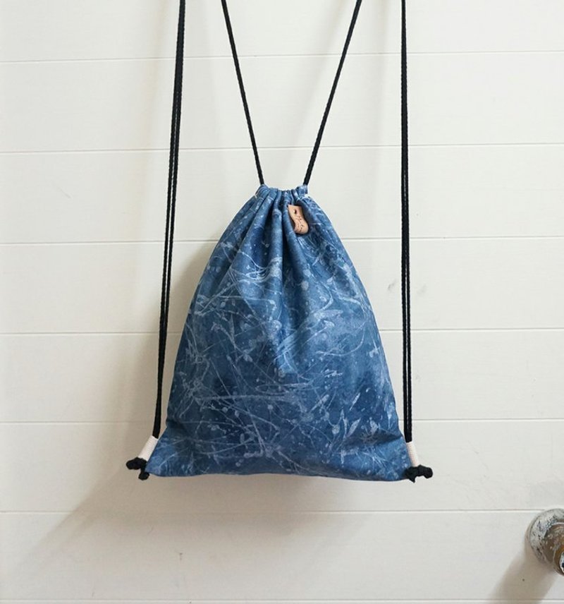 ☚ 帶少少也可出門 _ 後背束口包 _ 隨興潑墨款 ☛ - Messenger Bags & Sling Bags - Other Materials Blue