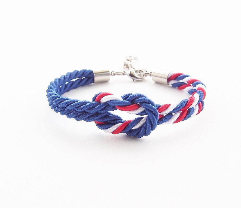 Knot rope bracelet for men and women / Admiral blue and Tri-color - 手鍊/手環 - 其他材質 藍色