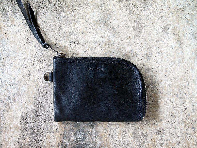 【Weeken Viken生活]ハーレーブラック手作り革財布（無料彫刻英語名） - 小銭入れ - 革 ブラック