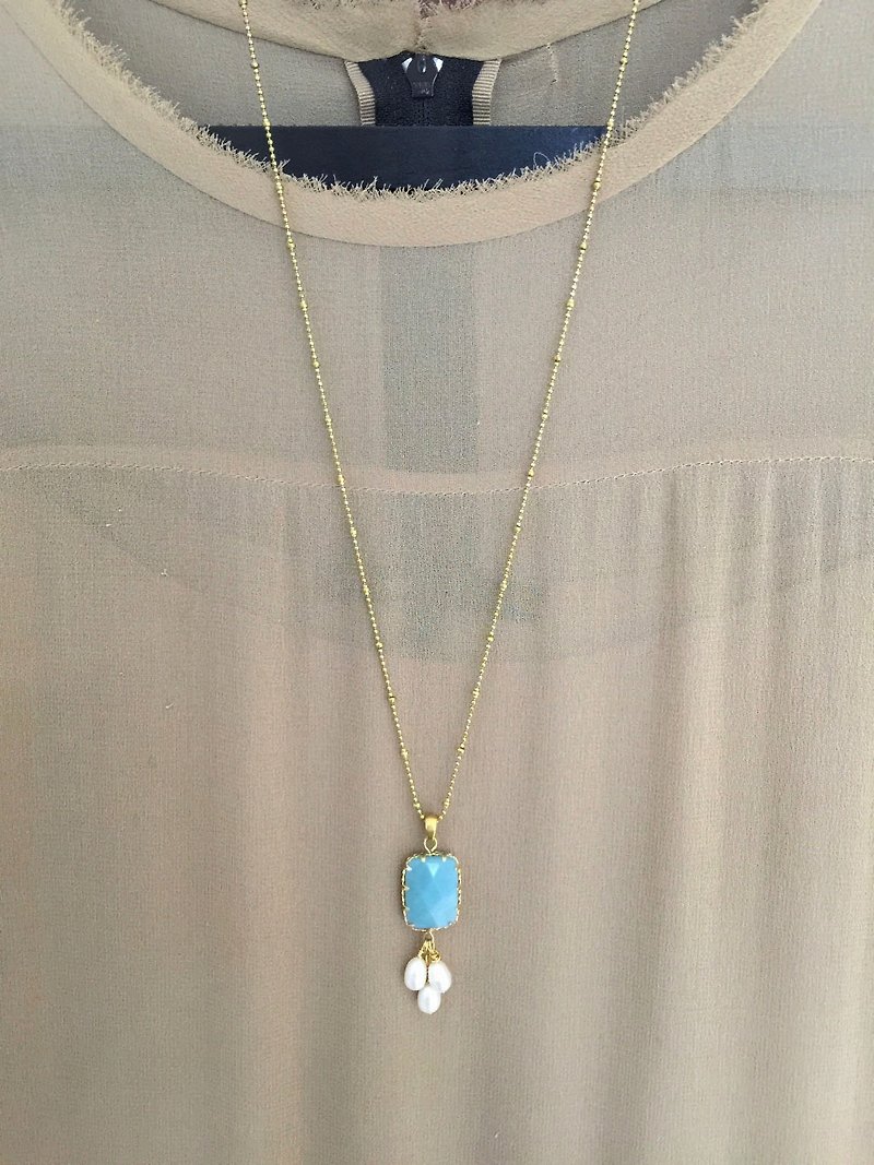 Minertés亞馬遜石.珍珠.黃銅項鏈 - 項鍊 - 寶石 藍色