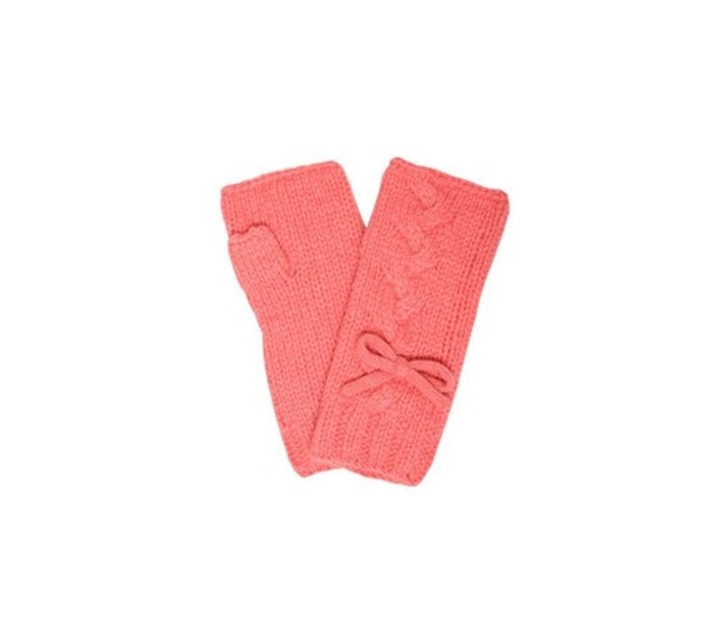 Salmon Pink Virgin Wool Fingerless Gloves - ถุงมือ - ขนแกะ สึชมพู