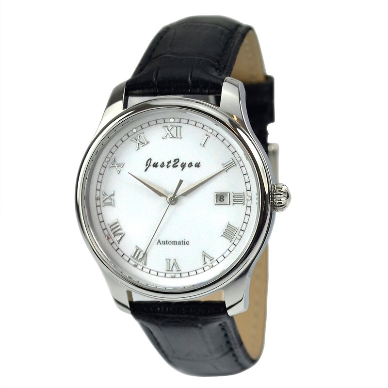 簡約自動上鍊機械錶(白面羅馬字)- 全球免運 - 男裝錶/中性錶 - 不鏽鋼 白色