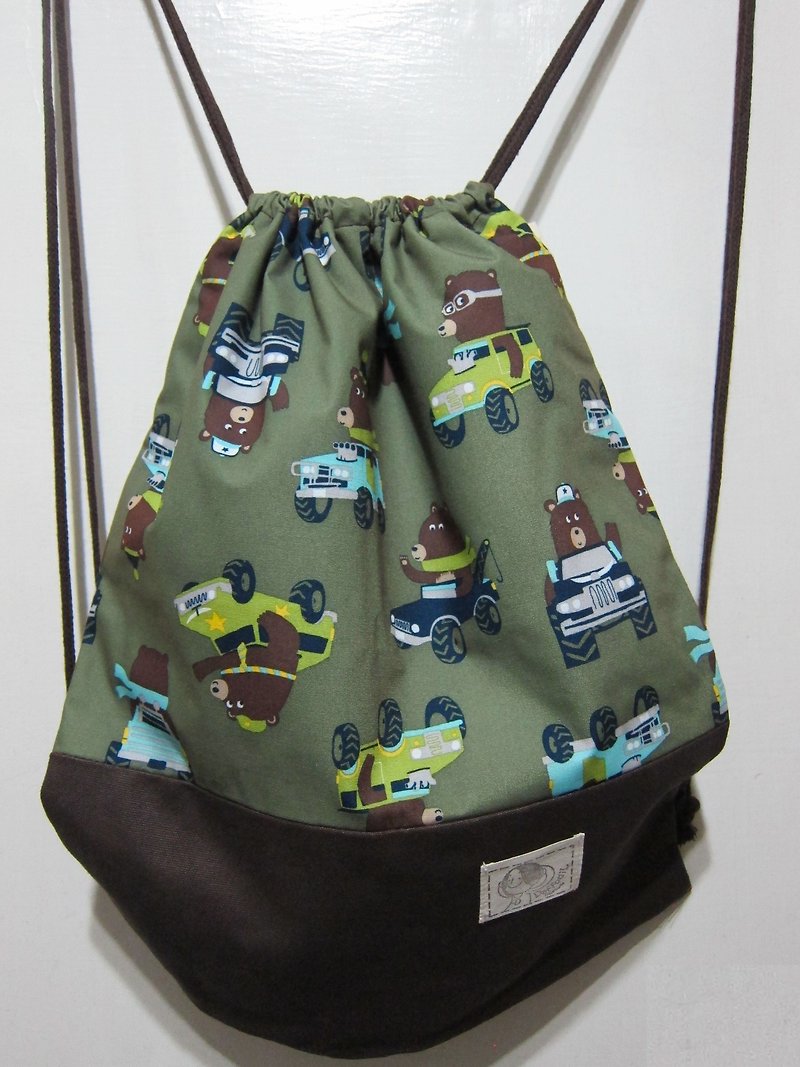 Hand-made waterproof drawstring backpack-[childlike bear] - Drawstring Bags - Other Materials Multicolor