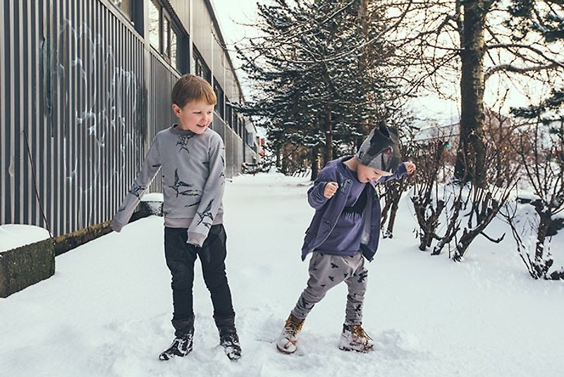 【北歐童裝】冰島有機棉內鋪棉上衣2歲至8歲灰色渡鴨手繪 - 男/女童裝 - 棉．麻 灰色
