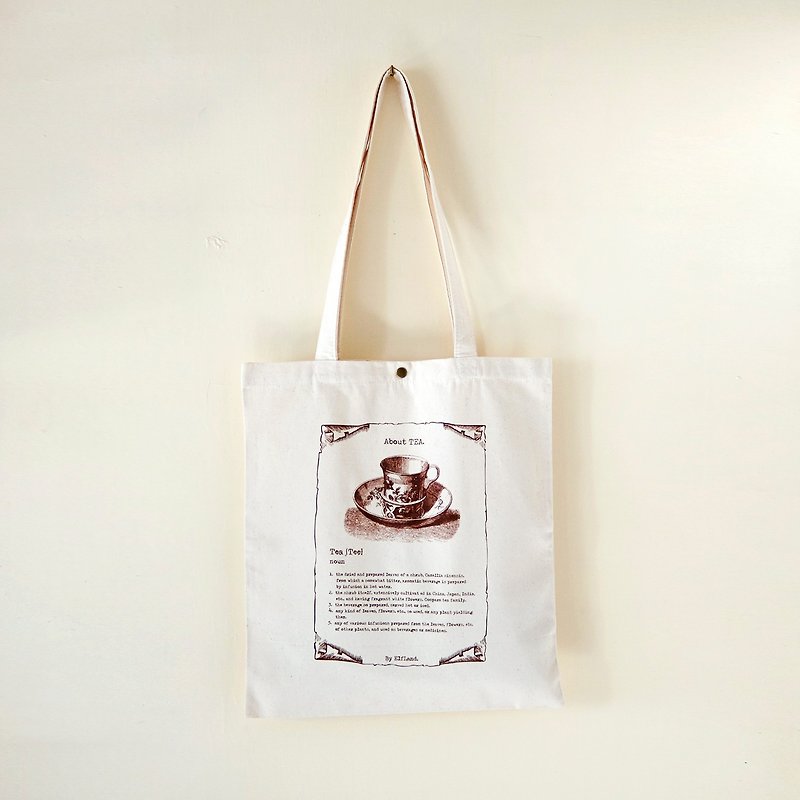 Cotton canvas Vintage Pattern Tote Bag---About TEA. - กระเป๋าแมสเซนเจอร์ - วัสดุอื่นๆ ขาว