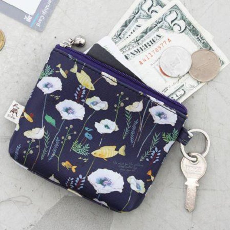 Dessin x Indigo- Wind in the Willows Leather Wallets change - dark blue, IDG02091 - กระเป๋าใส่เหรียญ - หนังแท้ สีน้ำเงิน