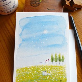 春の空を飛んでいる！タンポポのはがき
