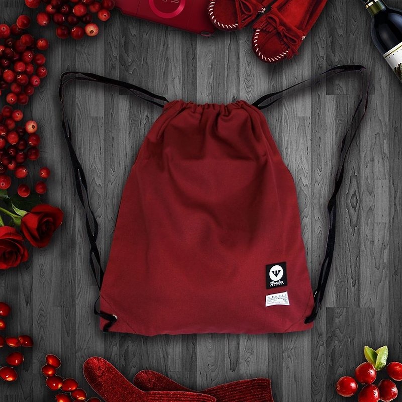 [Bordeaux Red] 波爾多酒紅  手工 帆布 束口袋 - 水桶包/束口袋 - 其他材質 紅色
