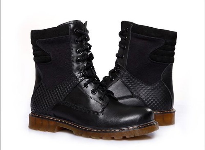 Hau Temple yield heterogeneous stitching leather boots - รองเท้าบูธผู้ชาย - หนังแท้ สีดำ