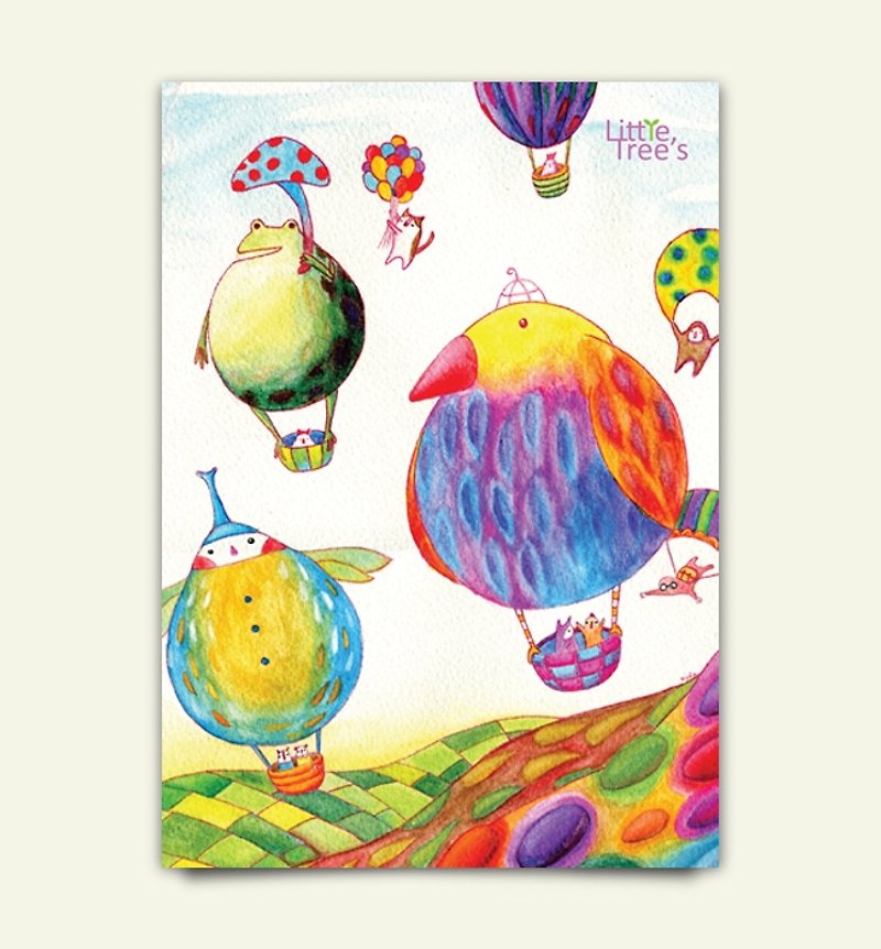 [Little Tree's] riding on a hot air balloon flight - Original illustration Postcards - Cards & Postcards - Paper 