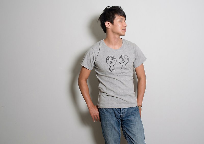 Hand-painted handprint TEE [Long eyes with holes] Male/Female White/Gray - Men's T-Shirts & Tops - Cotton & Hemp Black