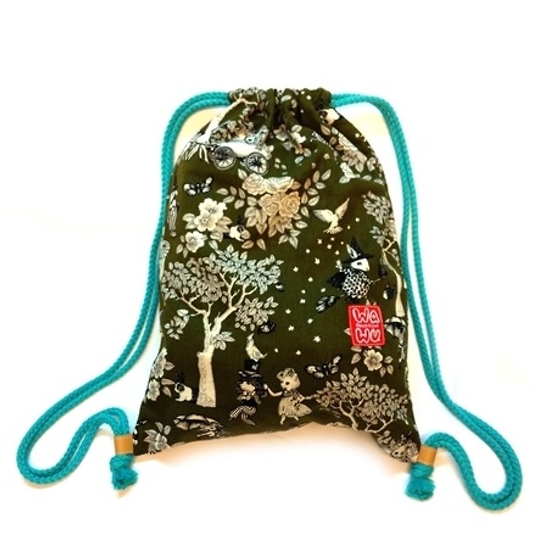 WaWu 束口後背包 / A4收納袋 (愛麗絲夢遊(綠) 結紗布 *限量 - 水桶袋/索繩袋 - 其他材質 綠色