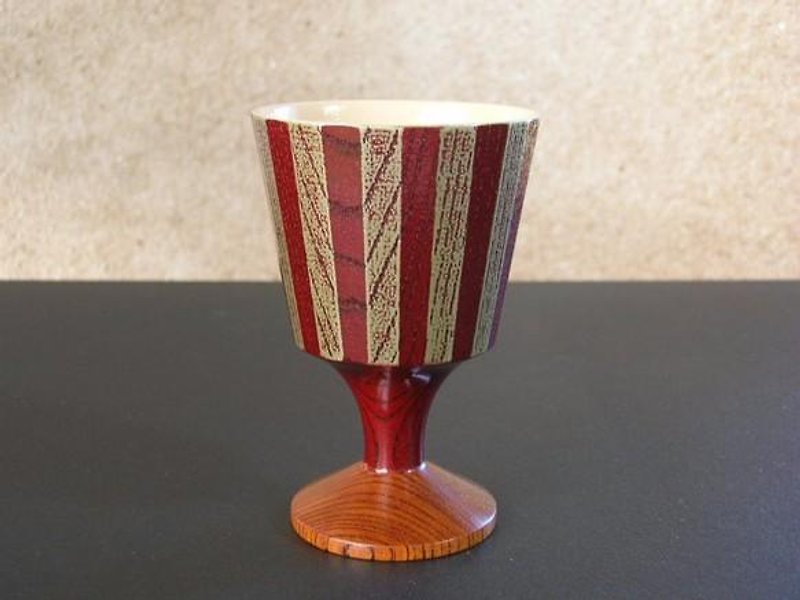 高腳杯　24 角　酒紅色　條紋 - 茶壺/茶杯/茶具 - 木頭 紅色