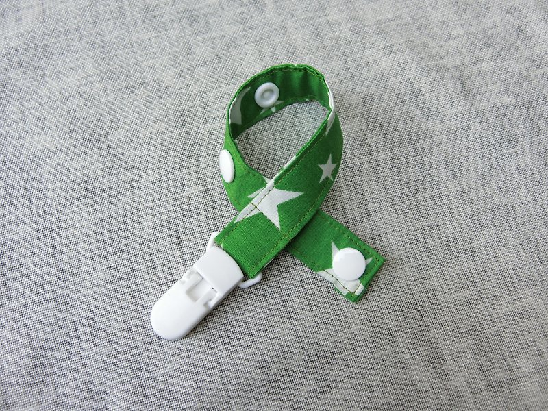 White star on green background-clip-on pacifier chain / toy belt - Bibs - Other Materials Green