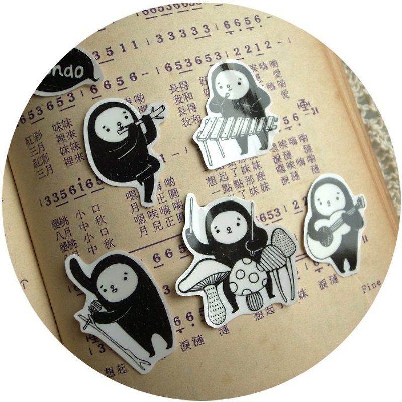 [Transparent/Waterproof Sticker] People's Big Band in Black / Hand-cut limited edition - Stickers - Paper White