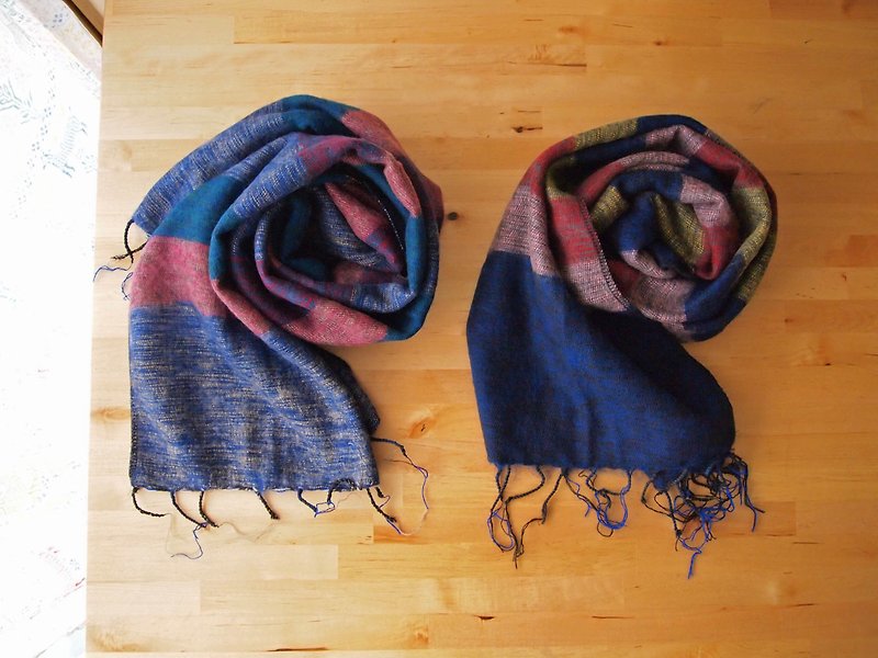 Japaindia低調藍多色混毛圍巾 - 絲巾 - 其他材質 藍色