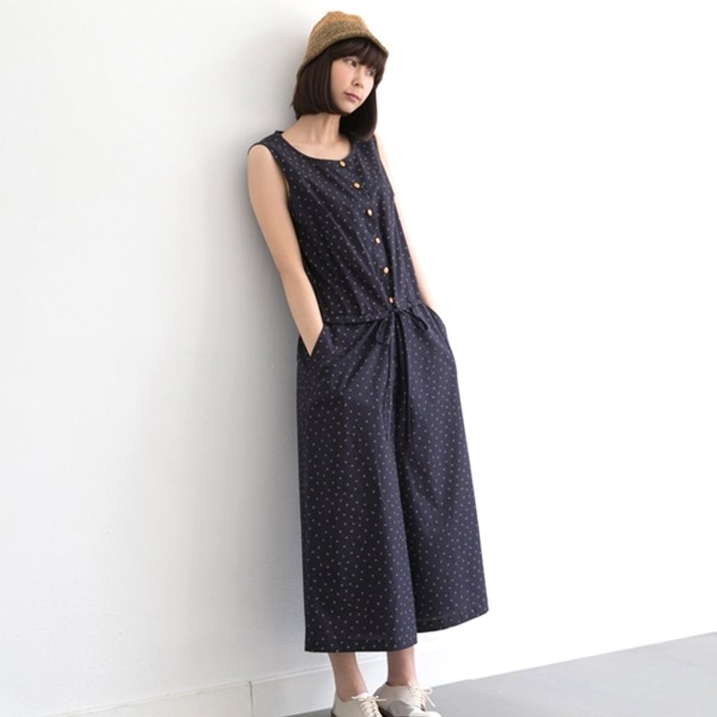 【許許兒】抽繩連身造型寬寬褲 - Overalls & Jumpsuits - Other Materials Blue