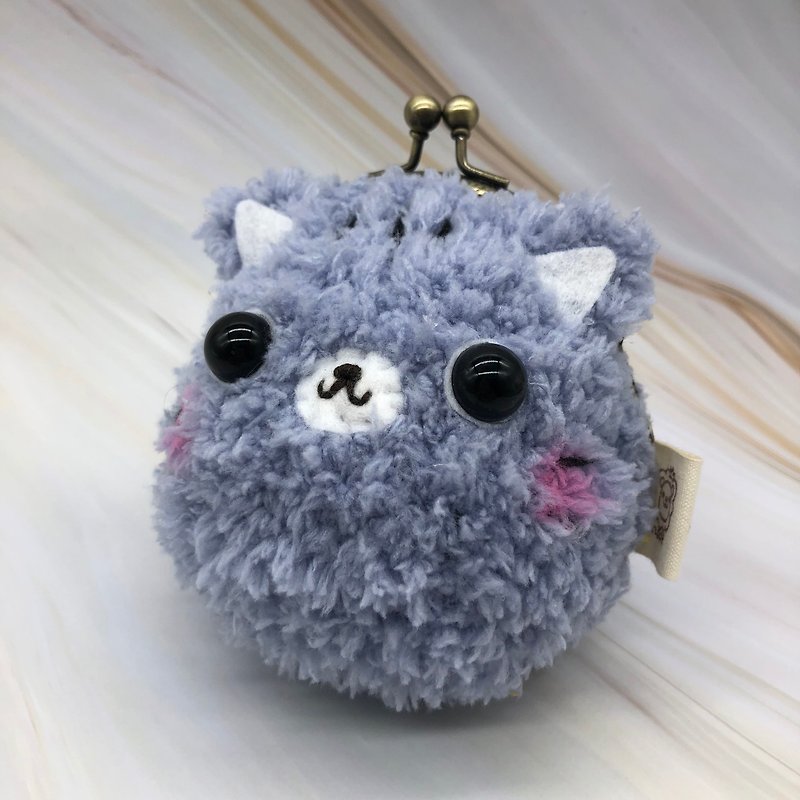 Gray cat-knitted woolen animal coin purse gold bag in two sizes - กระเป๋าใส่เหรียญ - วัสดุอื่นๆ สีเทา